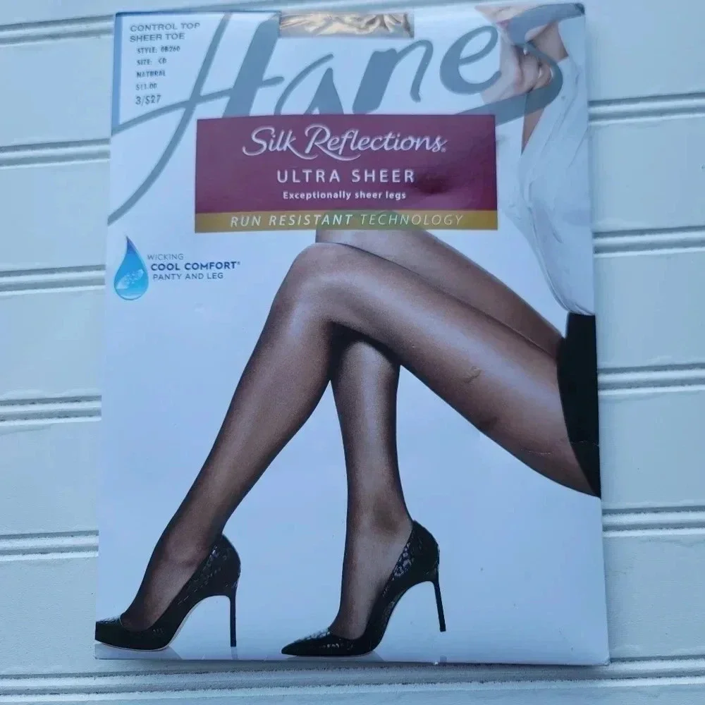 Hanes Pantyhose Silk Reflections Ultra Sheer Control Top Run Resistant Size CD